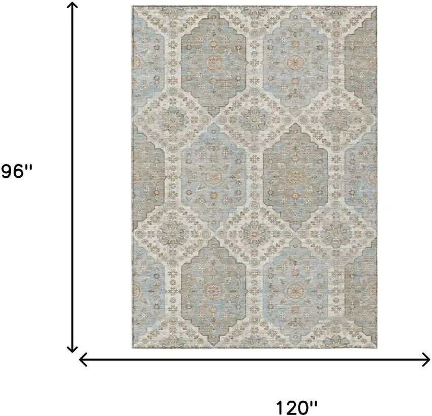 Ivory And Beige Damask Washable Indoor Outdoor Area Rug Photo 6