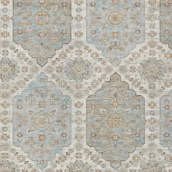 Ivory And Beige Damask Washable Indoor Outdoor Area Rug Photo 2