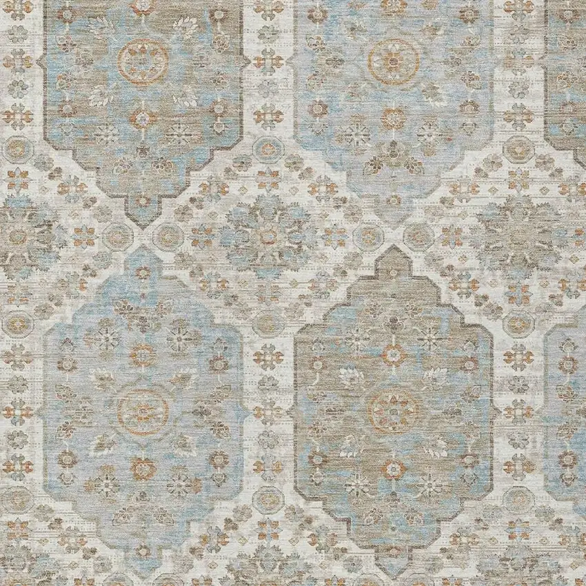 Ivory And Beige Damask Washable Indoor Outdoor Area Rug Photo 2