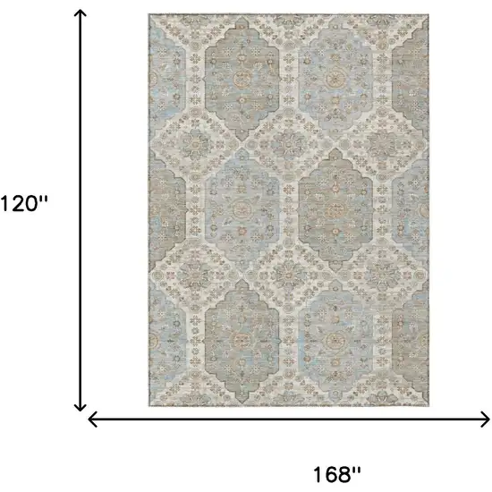 Ivory And Beige Damask Washable Indoor Outdoor Area Rug Photo 6