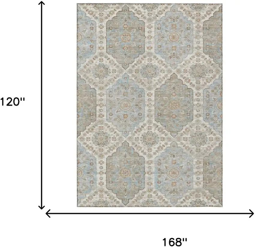 Ivory And Beige Damask Washable Indoor Outdoor Area Rug Photo 6