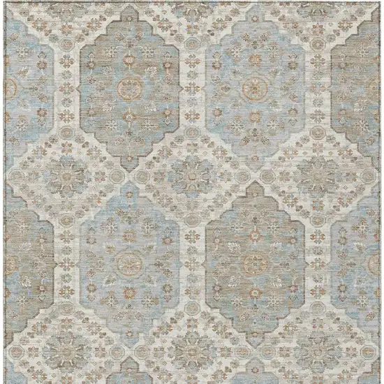 Ivory And Beige Damask Washable Indoor Outdoor Area Rug Photo 3