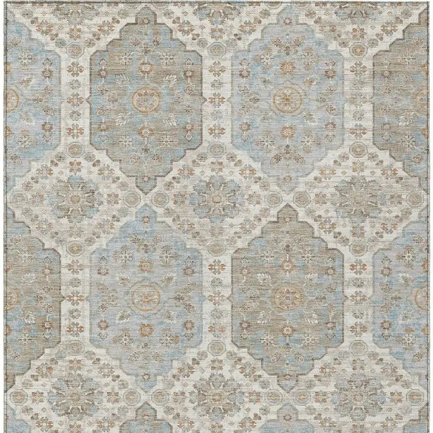 Ivory And Beige Damask Washable Indoor Outdoor Area Rug Photo 3