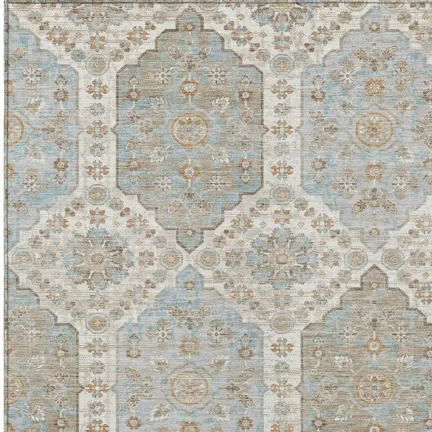 Ivory And Beige Damask Washable Indoor Outdoor Area Rug Photo 2