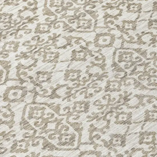 Ivory And Beige Damask Washable Indoor Outdoor Area Rug Photo 4