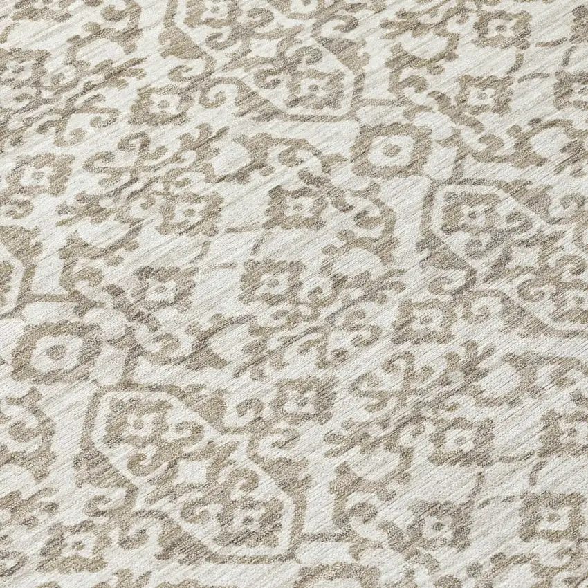Ivory And Beige Damask Washable Indoor Outdoor Area Rug Photo 4
