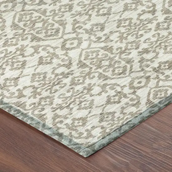 Ivory And Beige Damask Washable Indoor Outdoor Area Rug Photo 3