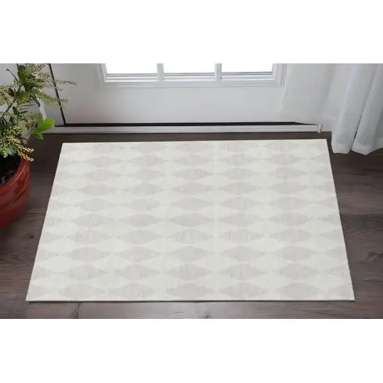 Ivory And Beige Diamond Washable Area Rug With UV Protection Photo 2
