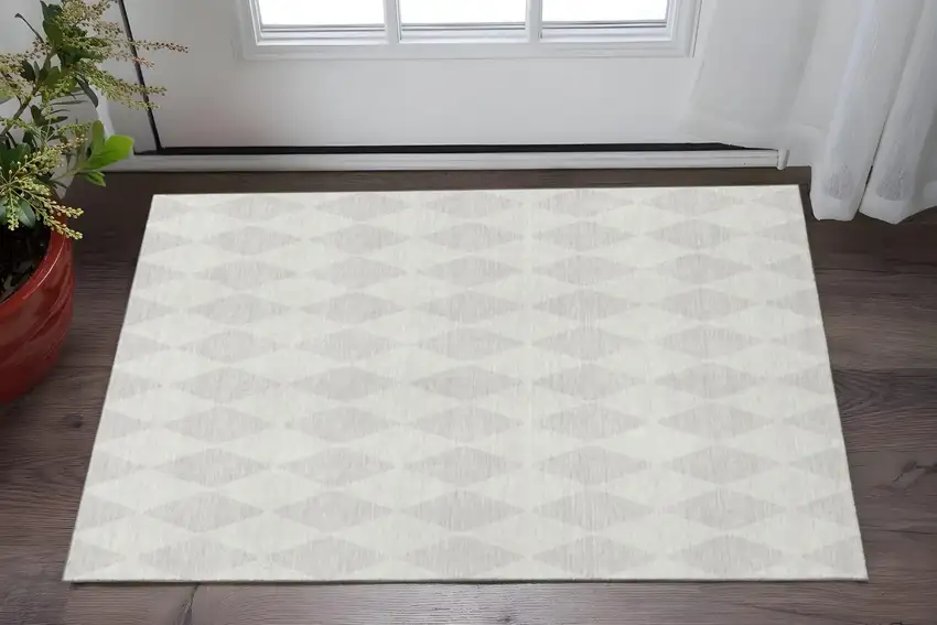 Ivory And Beige Diamond Washable Area Rug With UV Protection Photo 2