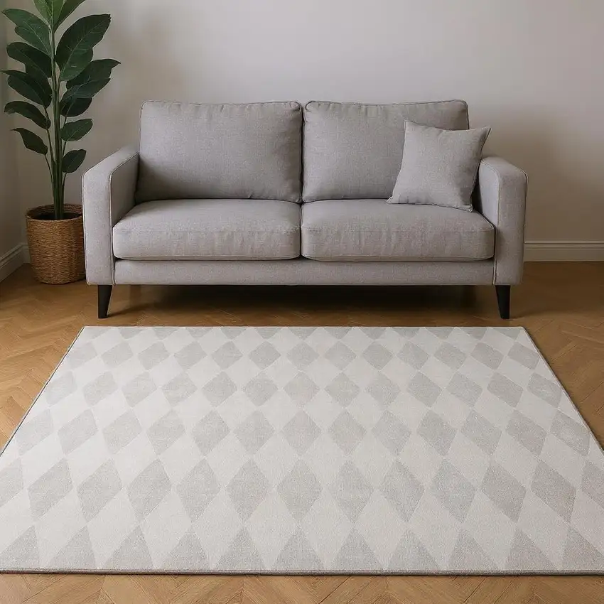 Ivory And Beige Diamond Washable Area Rug With UV Protection Photo 2