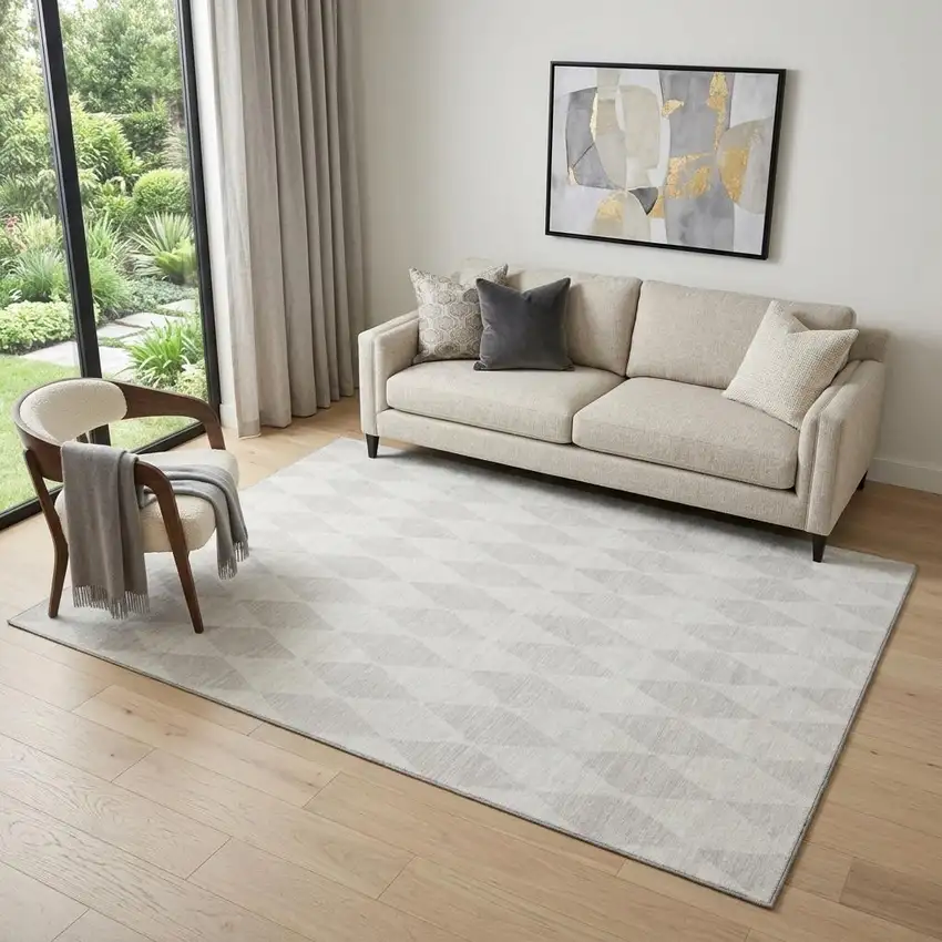 Ivory And Beige Diamond Washable Area Rug With UV Protection Photo 1