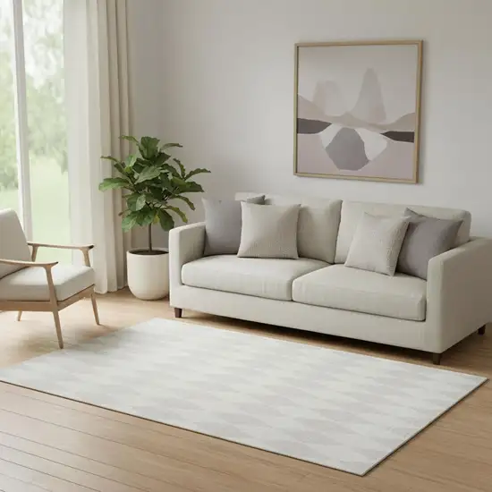 Ivory And Beige Diamond Washable Area Rug With UV Protection Photo 1