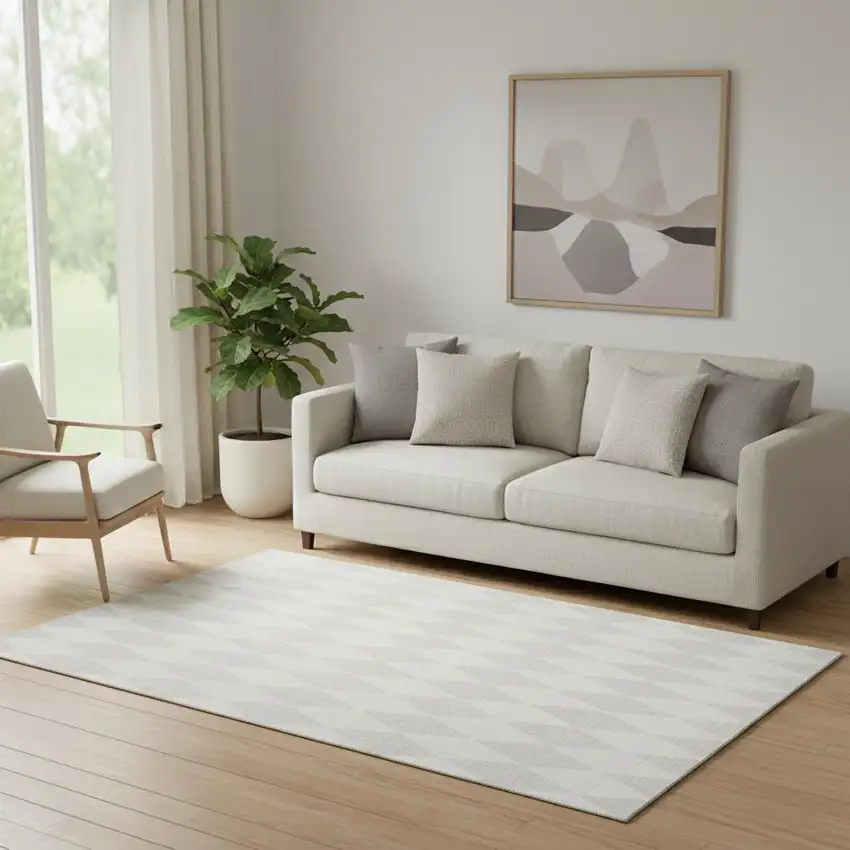 Ivory And Beige Diamond Washable Area Rug With UV Protection Photo 1