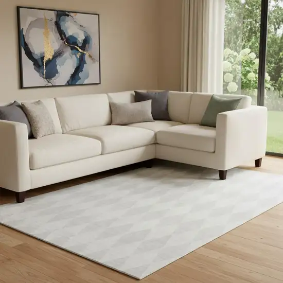 Ivory And Beige Diamond Washable Area Rug With UV Protection Photo 1