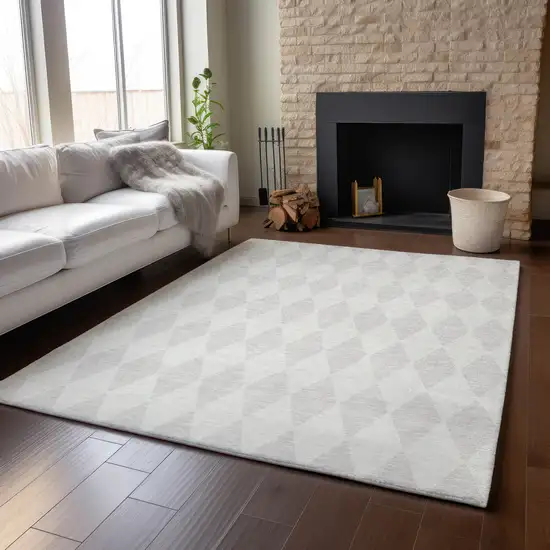Ivory And Beige Diamond Washable Area Rug With UV Protection Photo 6