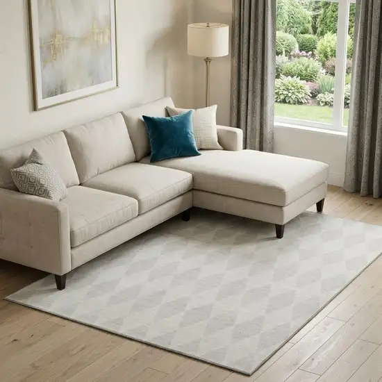 Ivory And Beige Diamond Washable Area Rug With UV Protection Photo 1