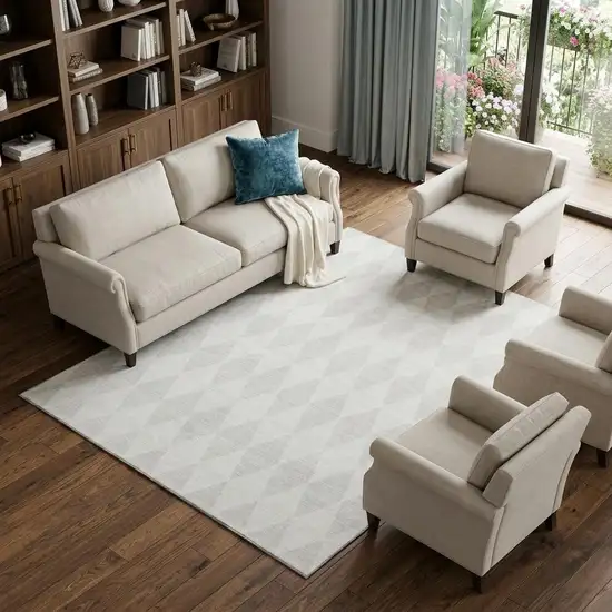 Ivory And Beige Diamond Washable Area Rug With UV Protection Photo 1