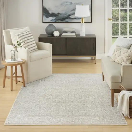 Ivory And Beige Floral Distressed Non Skid Area Rug Photo 5