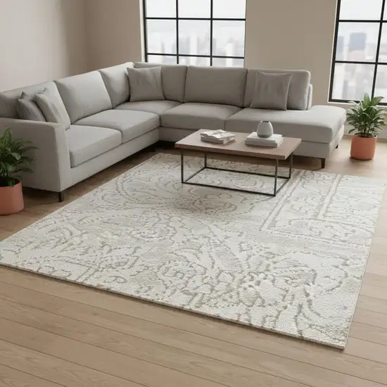 Ivory And Beige Floral Distressed Non Skid Area Rug Photo 1