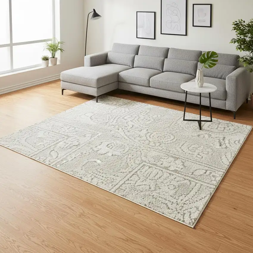 Ivory And Beige Floral Distressed Non Skid Area Rug Photo 1