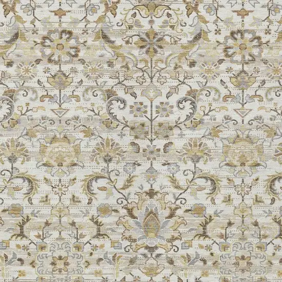 Ivory And Beige Floral Medallion Washable Indoor Outdoor Area Rug Photo 3