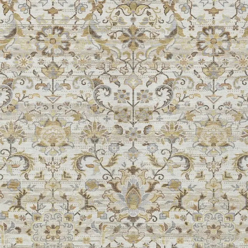 Ivory And Beige Floral Medallion Washable Indoor Outdoor Area Rug Photo 3