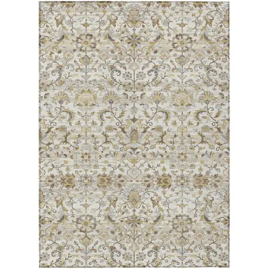 Ivory And Beige Floral Medallion Washable Indoor Outdoor Area Rug Photo 2