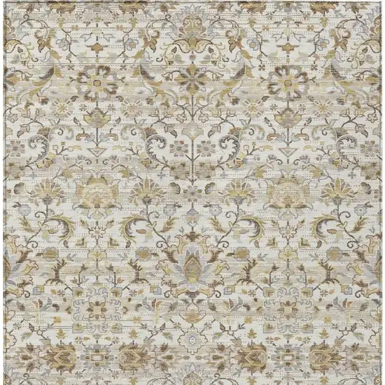 Ivory And Beige Floral Medallion Washable Indoor Outdoor Area Rug Photo 4