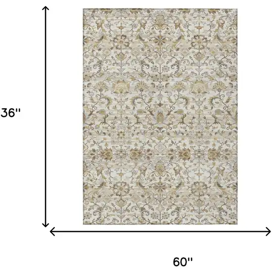 Ivory And Beige Floral Medallion Washable Indoor Outdoor Area Rug Photo 7