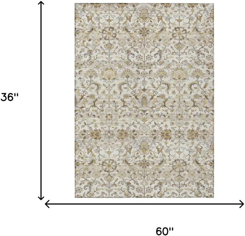Ivory And Beige Floral Medallion Washable Indoor Outdoor Area Rug Photo 7