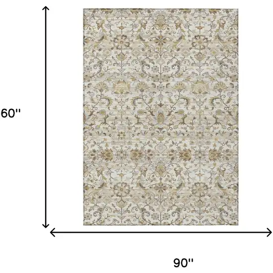 Ivory And Beige Floral Medallion Washable Indoor Outdoor Area Rug Photo 7