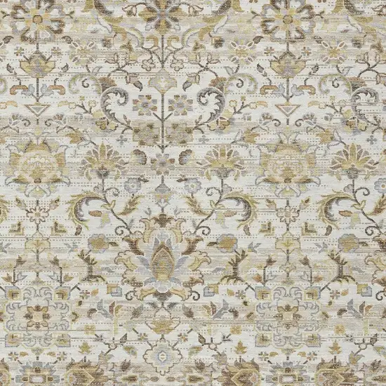 Ivory And Beige Floral Medallion Washable Indoor Outdoor Area Rug Photo 3