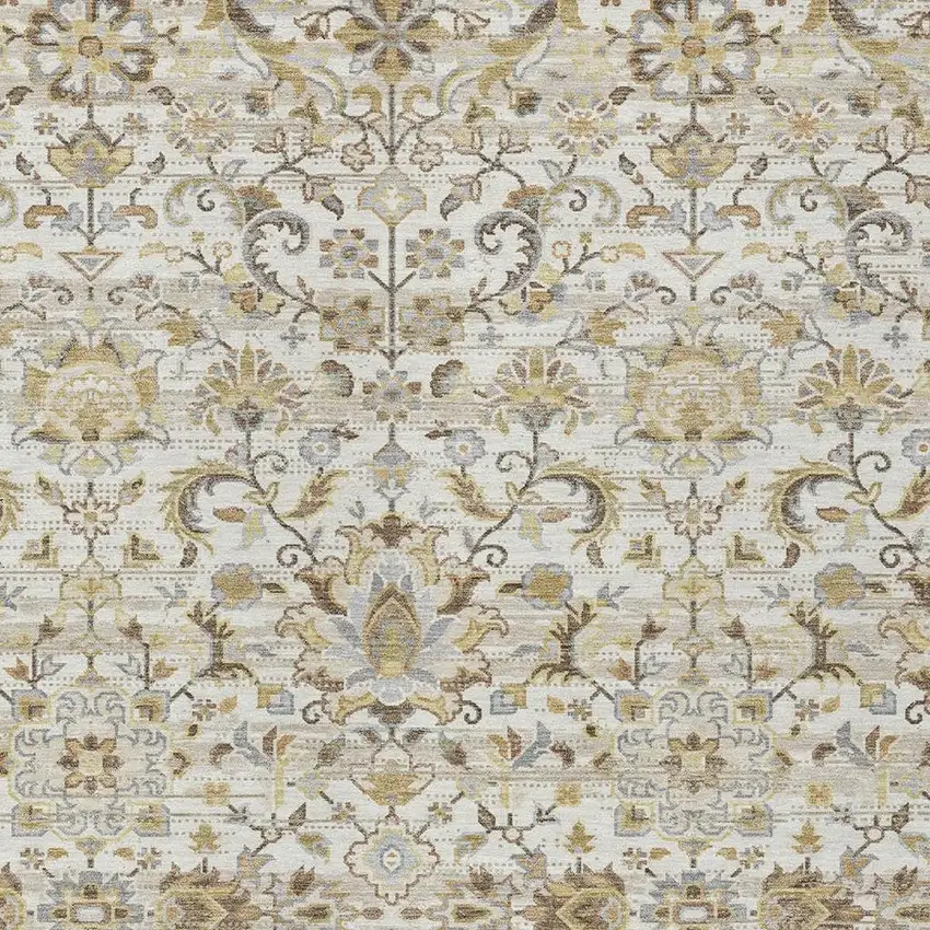Ivory And Beige Floral Medallion Washable Indoor Outdoor Area Rug Photo 3