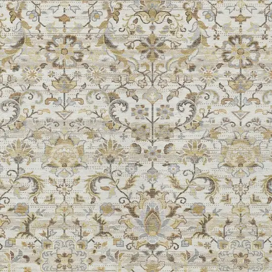 Ivory And Beige Floral Medallion Washable Indoor Outdoor Area Rug Photo 3