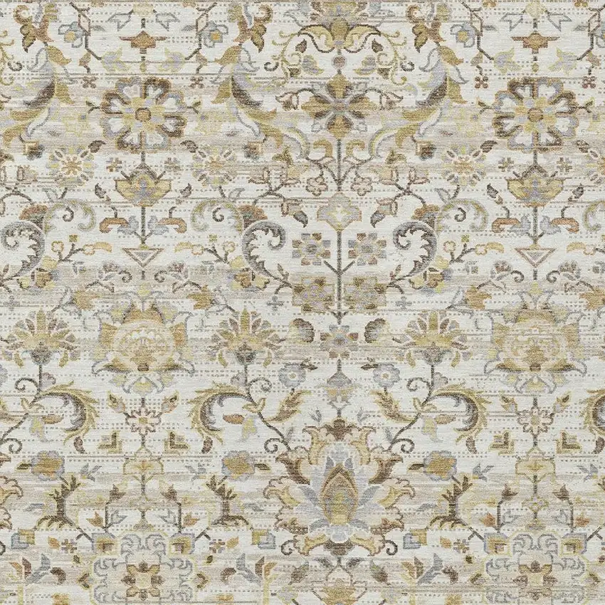 Ivory And Beige Floral Medallion Washable Indoor Outdoor Area Rug Photo 3