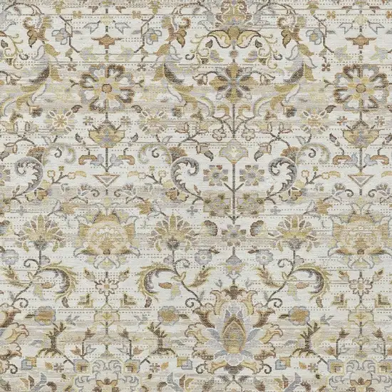 Ivory And Beige Floral Medallion Washable Indoor Outdoor Area Rug Photo 3