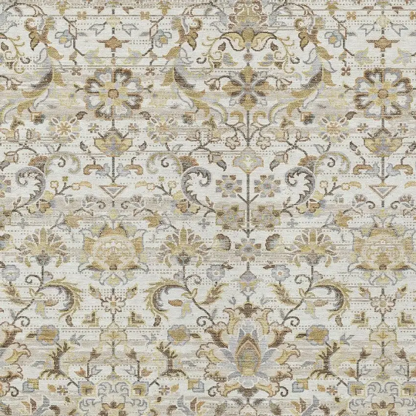 Ivory And Beige Floral Medallion Washable Indoor Outdoor Area Rug Photo 3