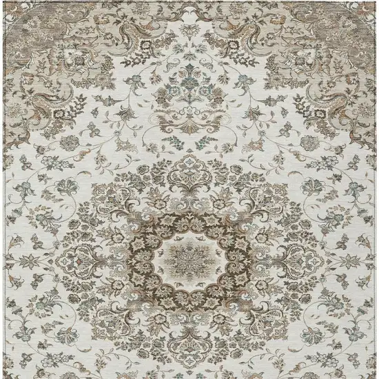 Ivory And Beige Floral Medallion Washable Indoor Outdoor Area Rug Photo 4