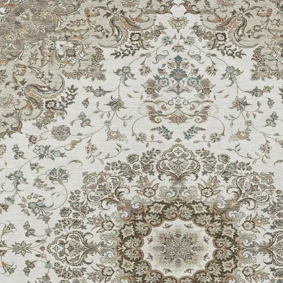 Ivory And Beige Floral Medallion Washable Indoor Outdoor Area Rug Photo 4