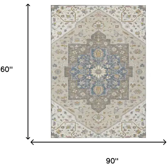 Ivory And Beige Floral Medallion Washable Indoor Outdoor Area Rug Photo 7