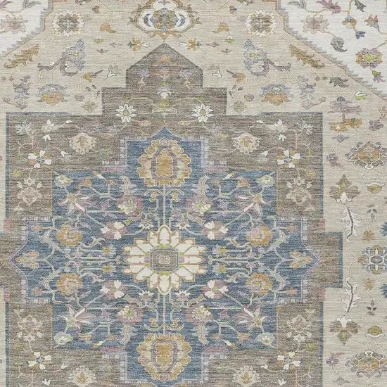 Ivory And Beige Floral Medallion Washable Indoor Outdoor Area Rug Photo 3