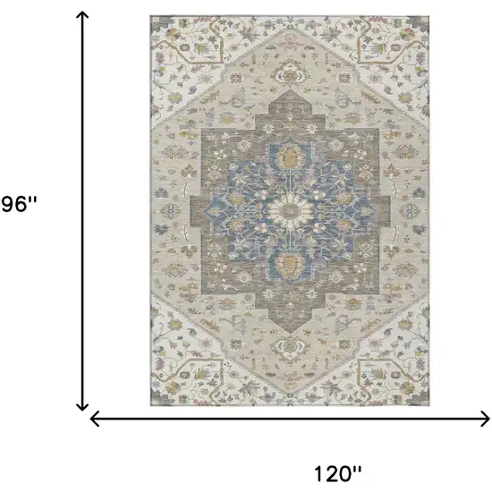 Ivory And Beige Floral Medallion Washable Indoor Outdoor Area Rug Photo 7