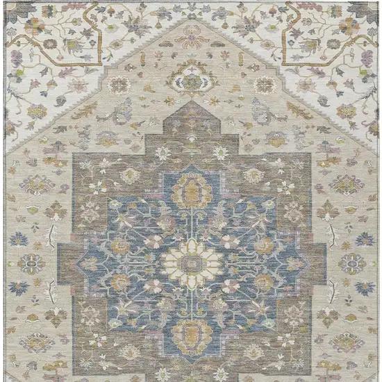 Ivory And Beige Floral Medallion Washable Indoor Outdoor Area Rug Photo 4