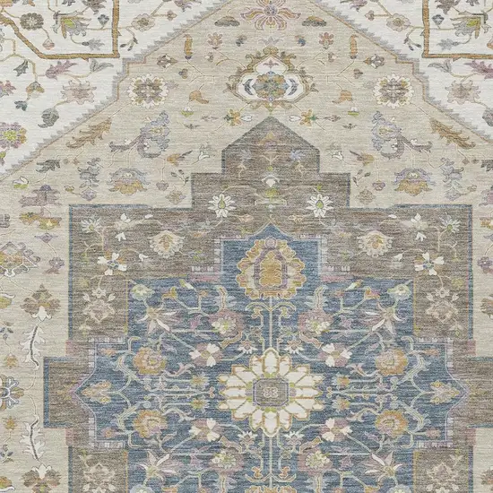 Ivory And Beige Floral Medallion Washable Indoor Outdoor Area Rug Photo 3