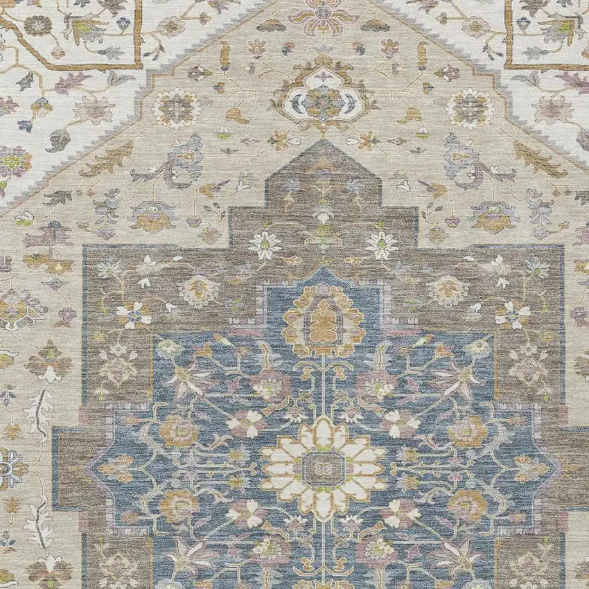 Ivory And Beige Floral Medallion Washable Indoor Outdoor Area Rug Photo 3