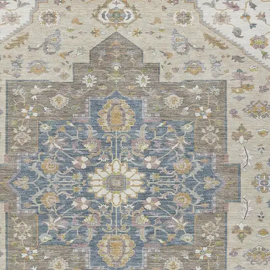 Ivory And Beige Floral Medallion Washable Indoor Outdoor Area Rug Photo 3