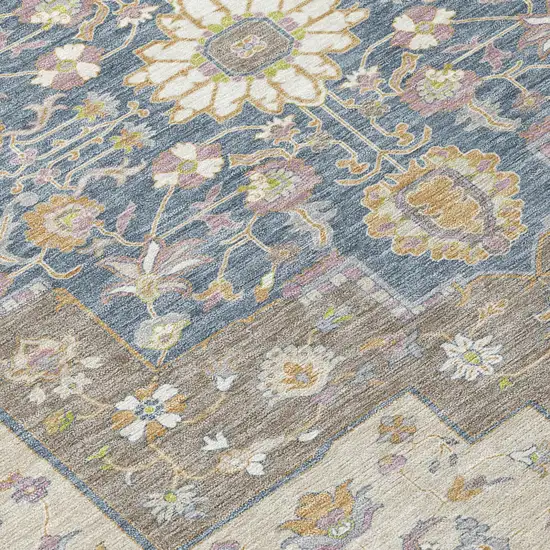 Ivory And Beige Floral Medallion Washable Indoor Outdoor Area Rug Photo 6