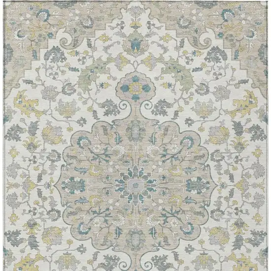 Ivory And Beige Floral Medallion Washable Indoor Outdoor Area Rug Photo 4