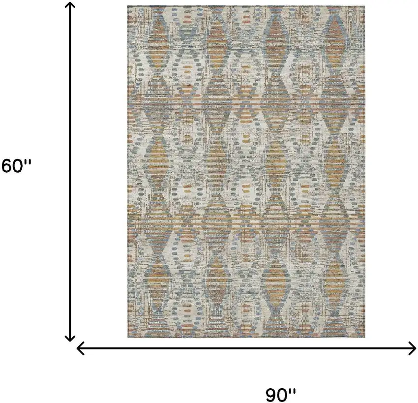 Ivory And Beige Floral Medallion Washable Indoor Outdoor Area Rug Photo 6