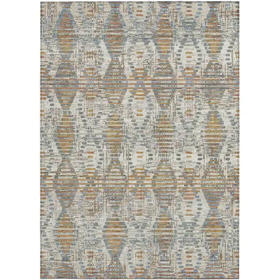 Ivory And Beige Floral Medallion Washable Indoor Outdoor Area Rug Photo 3